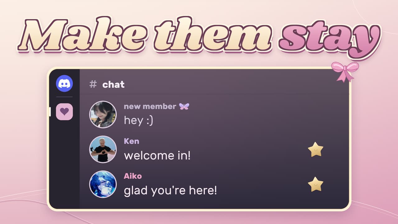 Make them stay: a newcomer is greeted with welcome in and glad you're here.