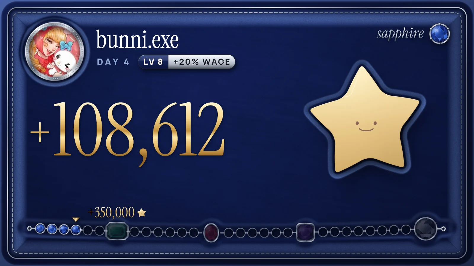 bunni.exe's Sapphire daily reward card on day 4